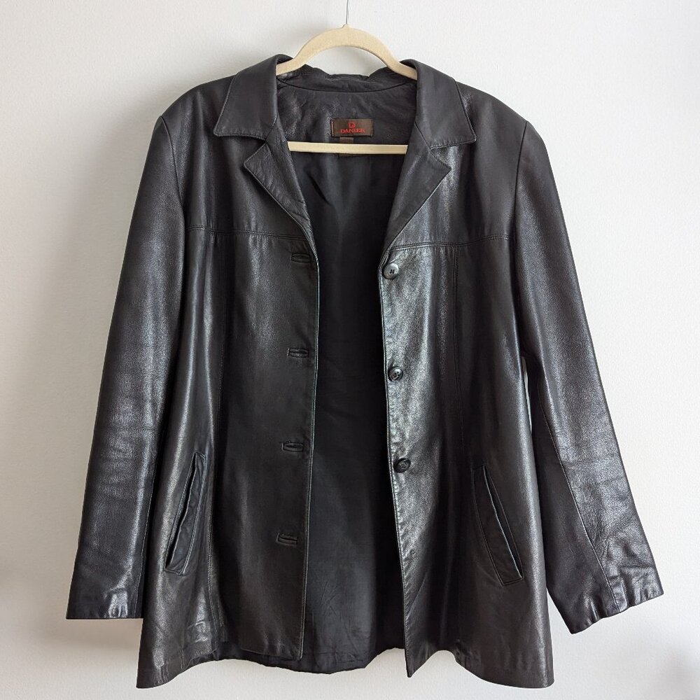 Danier Black Leather Lapel Jacket Size Large